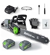 DEHANTOOLS 16 Inches Brushless Cordless Chainsaw with 2x4.0Ah Battery, Tool-Free Chain Tensioning...
