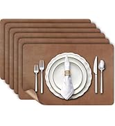 Aofmee Faux Leather Placemats Set of 6, Heat Resistant Place Mats, 100% Waterproof Wipeable Washa...