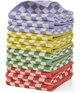 Soft Washcloths 12 Pack - Checkered Terry Wash Cloth (13"x13") in 4 Colors, Multi-Purpose Bathroo...