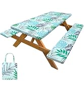 Picnic Table Cover with Bench Covers Camping Tablecloth with Storage Bag Windproof Waterproof Pic...
