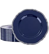 Hioasis 60pcs Blue plastic plates - Blue and Silver Disposable Plates, 10.25 inch Plastic Dinner ...