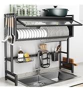Over The Sink Dish Drainer Drying Rack 3 Tiers with Cover, Keep Kitchen Sink Shlef Organized Spac...