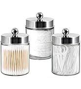 3PC Apothecary Jar Canisters Bathroom Vanity Organizer - Qtip Holder Storage Countertop & Stainle...