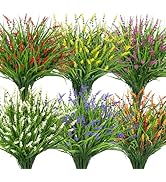 Besteek 24 Bundles Artificial Plants Flowers Outdoor, Faux Lavender Flowers Fake Monkey Grass UV ...