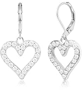 925 Sterling Silver Heart Earrings for Women Trendy, 14k Gold Plated Cubic Zirconia Heart Dangle ...