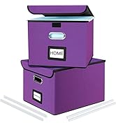 Huolewa Upgraded File Organizer Boxes with Lids, Linen Hanging Filing & Storage Boxes with Plasti...