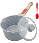 AIKENBBKK 1.5 Quart Ceramic Nonstick Saucepan with Lid, Small Sauce Pot with Pour Spouts for Mult...