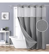 eachope Grey No Hook Shower Curtain with Snap-in Fabric Liner Set,Slub Textured Fabric Shower Cur...