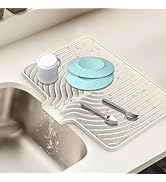 Dish Drying Mat for Kitchen Counter, with Built-in Drain Lip, Food-Grade Silicone, Easy Clean Pad...