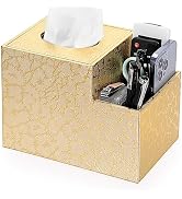Sumnacon Square Leather Tissue Box Cover - PU Cube Tissue Box Holder with Side Organizer, Decorat...