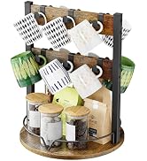 KLM Wood Coffee Mug Holder,12 Hook Mug Tree Holder Rack with Storage Base,Mug Display Organizer,M...
