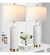 Touch Control Table Lamp Set of 2, Modern Contemporary Ceramic Bedside Lamps with 2 USB Ports, 3-...