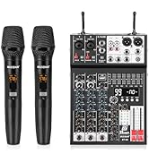 MIZISNR Audio Mixer 4 Channel with Dual Microphones, Pro 99DSP Sound Music Console DJ Mixing Boar...