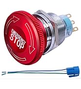 mxuteuk 22mm Stainless Steel Metal Latching Emergency Stop Push Button Switch with Connection Plu...