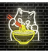 RuCvixkt Fortune Cat Ramen Neon Sign- Japanese Lucky Cat Eating Ramen Anime Led Sign for Wall Dec...