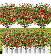 Besteek 24 Bundles Artificial Flowers for Outdoors, Faux Plastic Flowers UV Resistant Fake Greene...