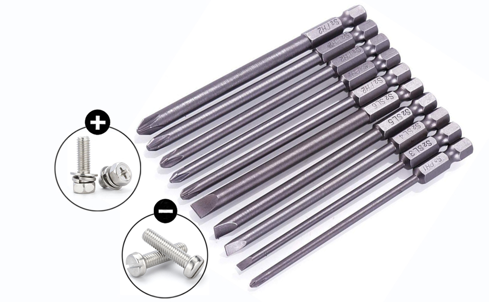 Hex Shank Long Magnetic Screwdriver Bits