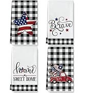 Patriotic Kitchen Dish Towel 18 x 28 in Buffalo Plaids American Flag Truck Dish Cloth Towel 4th o...