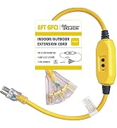 YOJOE 6 Foot GFCI Yellow Extension Cord,Lighted Outdoor 12/3 Cord with 3 Power Outlets,12 Gauge 3...