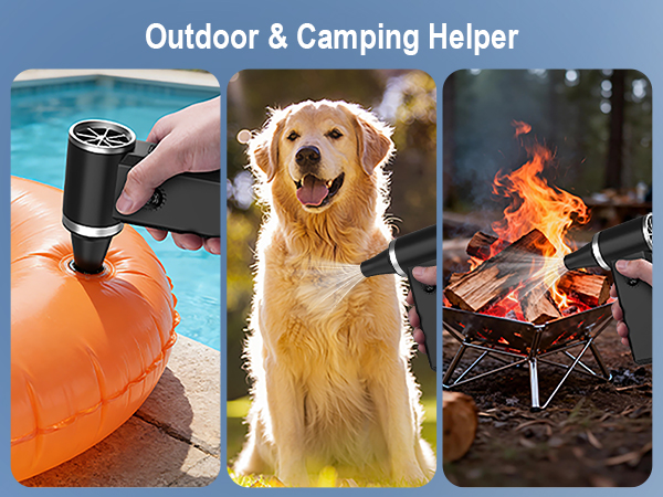 camping; fireplace blower; refillable air duster; battery terminal cleaner