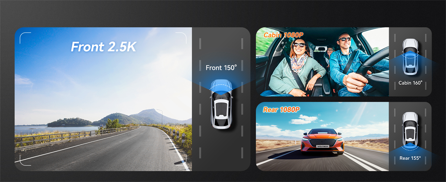 The front rear cabin lenses work together to provide complete coverage of your car's surroundings