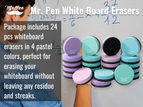 Mr. Pen- Mini Dry Erase Eraser, 24 Pack, Pastel Colors, Round Magnetic Dry Eraser