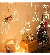 120 LEDs Curtain Lights Battery Powered,Deer Bells Christmas Tree Stars Led Curtain Lights for Gi...