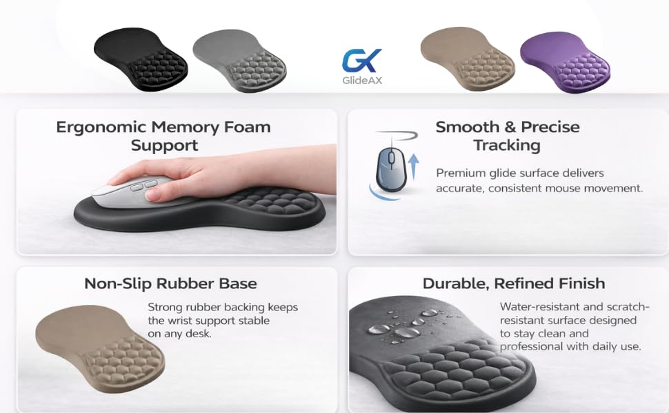 GlideAX ergonomic wrist rest mouse pad with memory foam