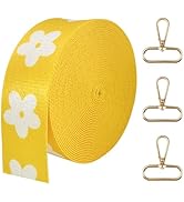 Printed Flower Nylon Webbing with Buckle 1 1/2 inch 6 Yards Yellow Heavy Duty Patterned Fabric We...