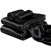 COZYXWORLD 4 Pieces Satin Sheet Set Deep Pocket Solid Bedding Set Cooling Silky Smooth Bed Sheets...