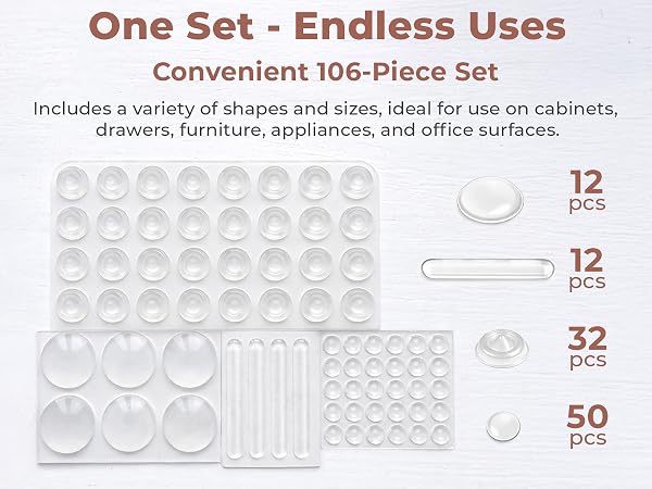 Wall protectors for door handles and picture frame spacers, 106 clear dots, protectores de pared.