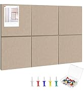 Large Cork Board 36" x 24", 6 Pack Felt Wall Tiles with Colored Pushpins, Bulletin Board with Rem...