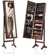 DUMOS 6 LEDs Mirror Jewelry Cabinet, Wall or Door Mounted Jewelry Organizer, 47.2-Inch Tall Locka...