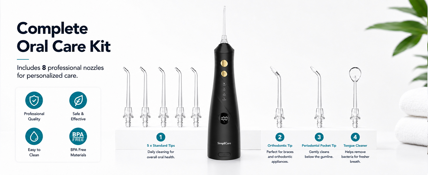 SimpliCare F5052 cordless water flosser for daily oral care and deep cleaning