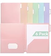 SortRax Plastic Folders with Pockets 3 Hole Punched, 6 Pack Pastel Pocket Folders for 3 Ring Bind...