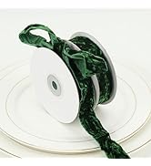 HUIHUANG Forest Green Velvet Ribbon 1 inch x 10 Yards Luxury Crushed Christmas Green Velvet Ribbo...