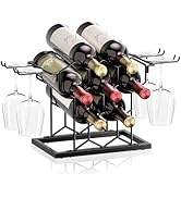 B4Life Countertop Wine Rack 3 Tier, Wine Rack with Glass Holder 8 Bottles, Freestanding Small Liq...