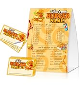 EQIUAG What's Your Burger Name, Funny Burger Theme Game Cards Set,1 Game Sign and 30 Cards, Perfe...