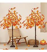 Lighted Maple Tree 2 Pack 4FT 100 LED Artificial Fall Tree for Home Decor | Timer, Adjustable and...