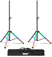 GZGDLJQ Universal Speaker Stands Pair LED Multi Colors, Tripod Base DJ Speaker Stands Adjustable ...
