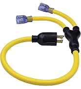 Clear Power 30 Amp 4 Prong 3 ft Extra Heavy Duty Generator Adapter with Y Splitter, 10/4 Stow, 30...