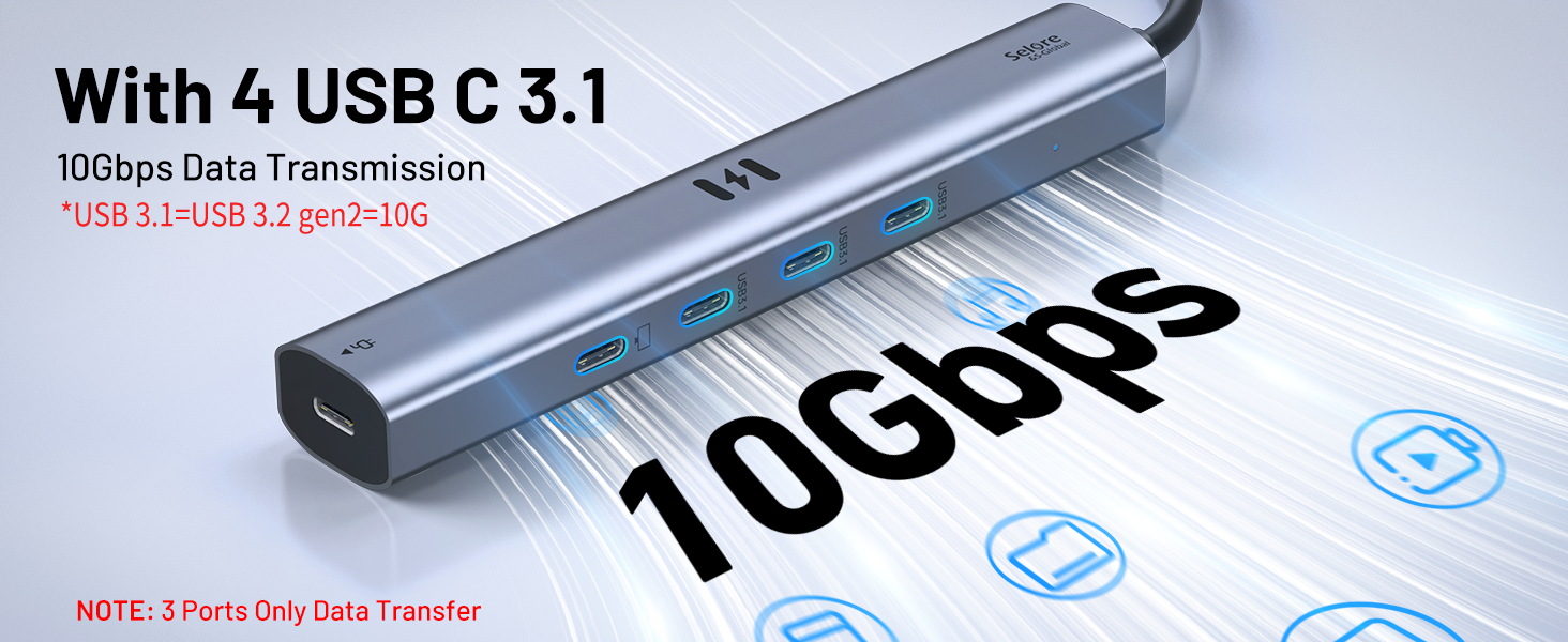 USB C Splitter USB C Video Hub 5 IN 1 USB C Hub with 4K@60Hz 10Gbps USB C Hub Multiport Adapter