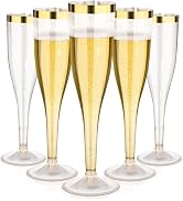 Goodluck 36 Pack 6.5oz Plastic Gold Glitter Champagne Flutes with Gold Rim | Disposable Champagne...