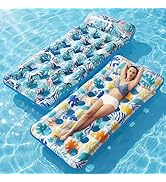 Stonful 2 Pack Inflatable Pool Float Mat, Giant Pool Floats Adult Size with Headrest, Lake Float ...