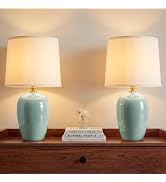 Dawnwake 19.1" Ceramic Table Lamps Set of 2 for Bedroom Living Room,Blue | Small Table Desk Bedsi...