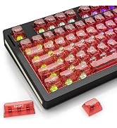 Fejwlvs 130key Red Transparent Keycaps,Transparent Keycaps 60 65 75 100 Percent,Crystal Shine Thr...