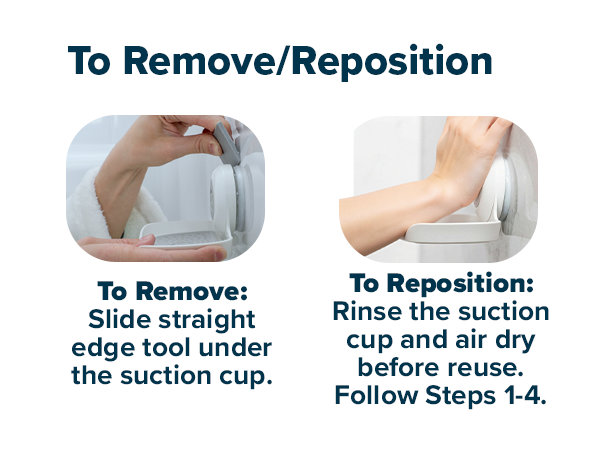 Removal/repositioning instructions for the slipx solutions suction cup soap dish