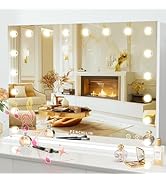 FENCHILIN Vanity Mirror with Lights 32''x23'' Tempered Glass Large Hollywood Mirror with 18 Dimma...