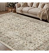 DEXI Living Room 4x6 Area Rug,Washable Rugs Carpet,Non Slip Brown Floral Boho Floor Mat for Bedro...