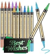 PTAZSCTC 12 Colors Metallic Marker Pens,Dual Tip Acrylic Paint Pens for Black Paper, Scrapbooking...